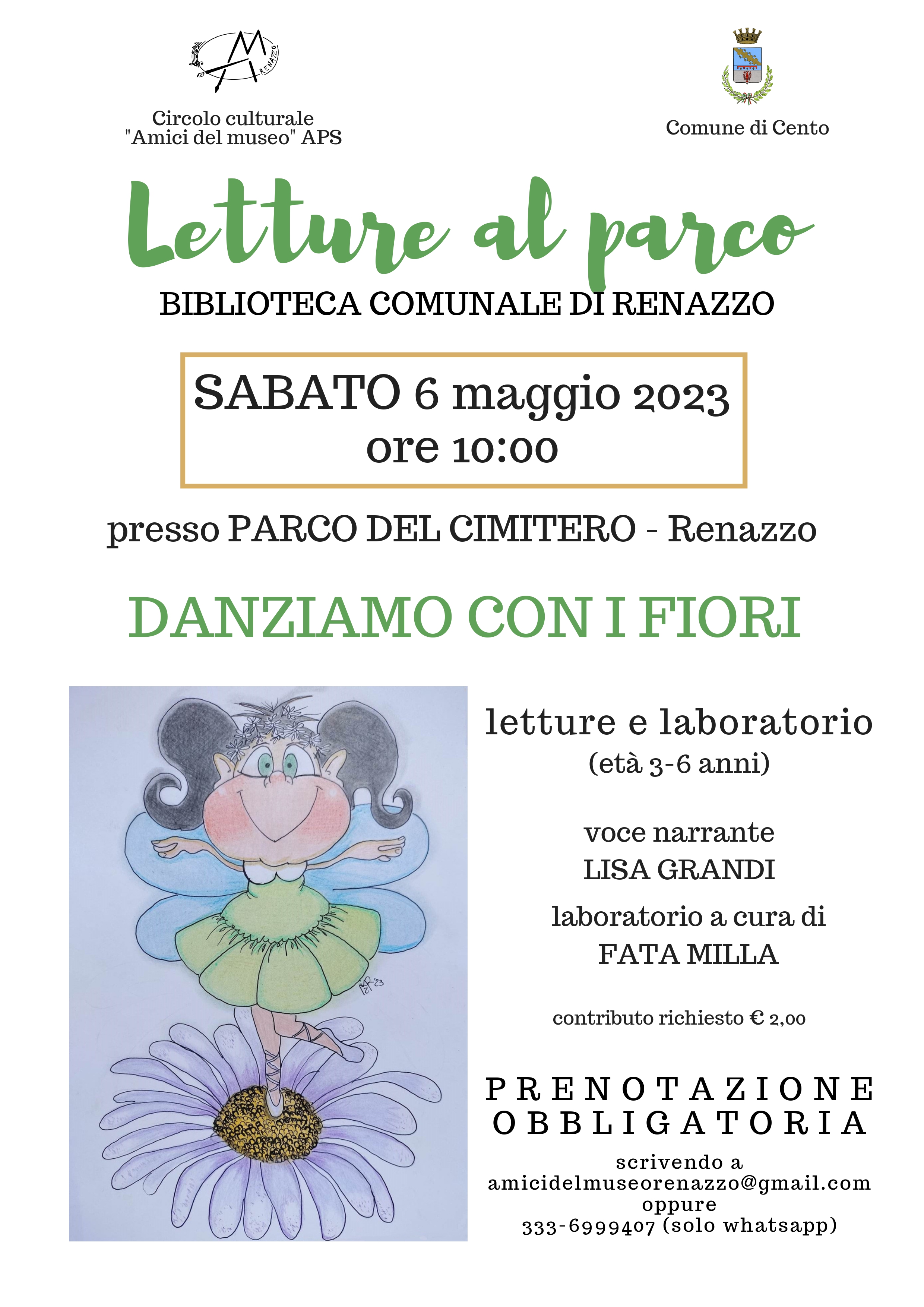 locandina informativa con disegno di bambina in piedi sopra un fiore