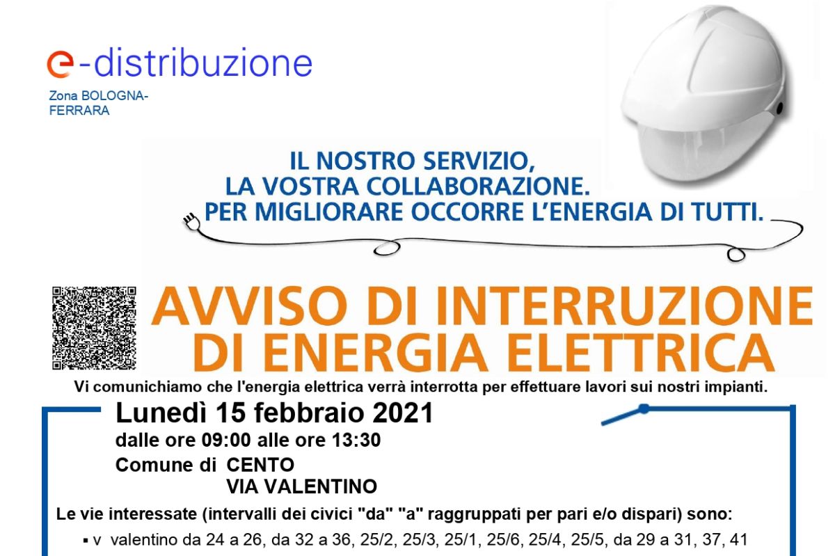 Avviso di interruzione localizzata di energia elettrica - Comune di Pieve  di Cento (BO)