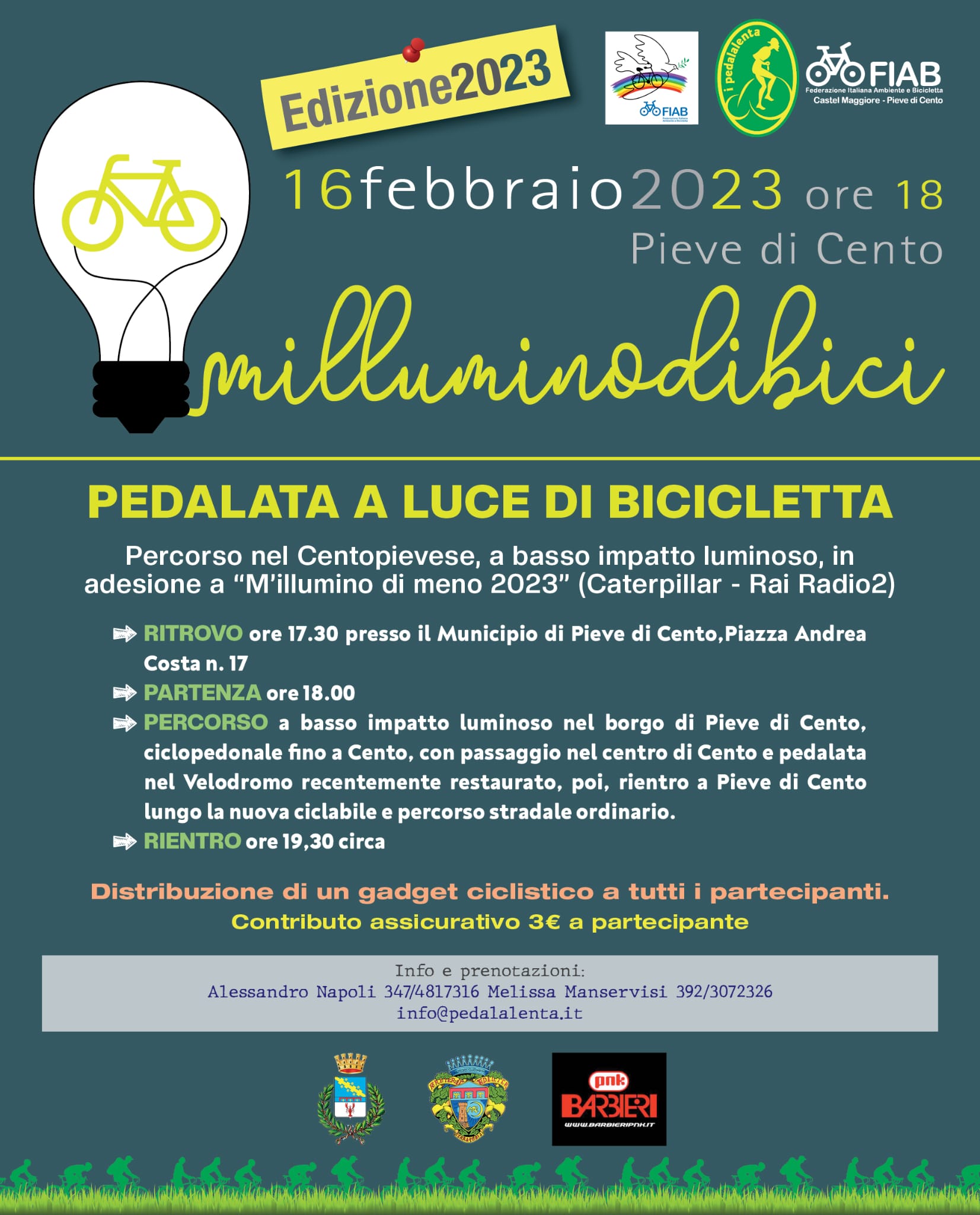 locandina informativa con disegno lampadina e bicicletta