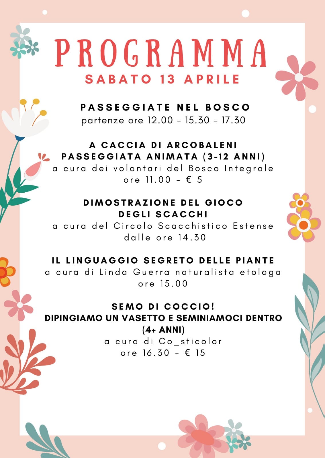 programma di sabato 13 aprile