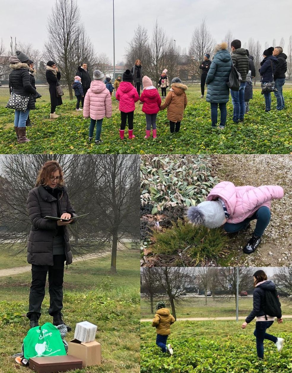 fotografie dei laboratori all'aria aperta con bambini educatori e genitori